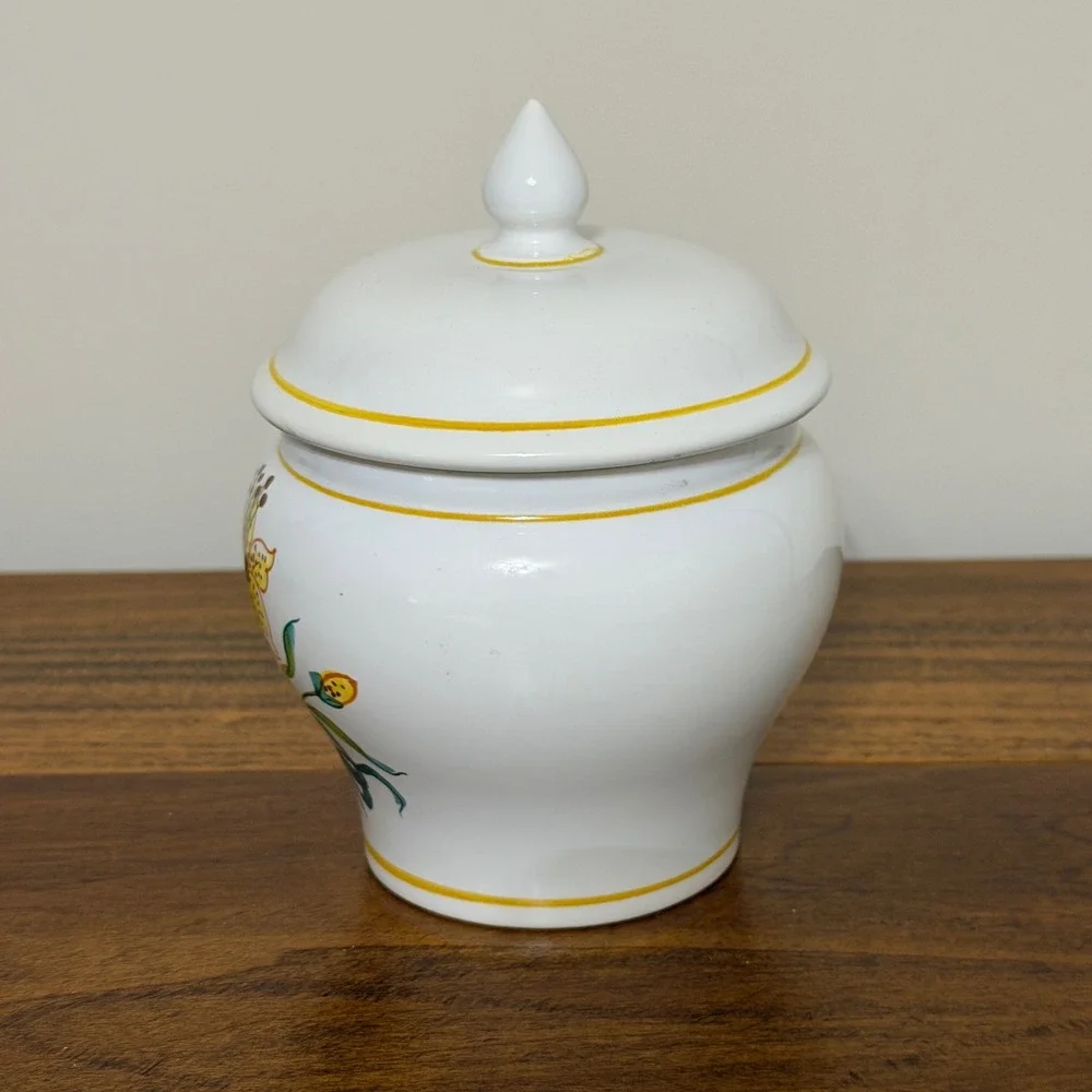 Pivato Nove Italy Pair Ceramic Lidded Vanity Jars Canisters Yellow Floral
